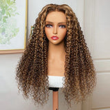 Honey Blonde Highlights #4/27 Curly 100% Virgin Human Hair Wigs