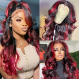 Red Black Mix Color Human Hair Wigs For Women