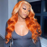 Ginger Human Hair Wigs with Blonde Skunk Stripe for Women