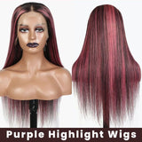 Purple Pink Highlight Mix Colored Human Hair Wig