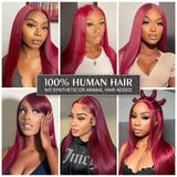 Burgundy Straight Human Hair Wigs Wine Red Colored Lace Wig