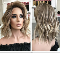 Mebary Ash Brown Honey Blonde Highlights Lace Frontal Balayage Wigs for White Women 100% Human Hair