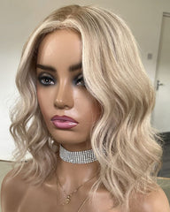 Mebary Short Bob Highlights Platinum Blonde Lace Front Wigs for White Women 100% Human Hair