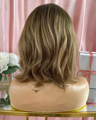 Mebary Brown human Lace Front Short Bob Wigs for White Women 100% Human Hair
