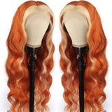 Ginger Human Hair Wigs with Blonde Skunk Stripe for Women