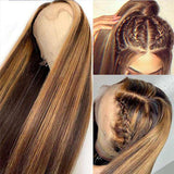 Highlight P4/27 Color Straight Hair Human Hair Wigs with Baby Hair