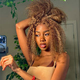 Honey Blonde Highlights #4/27 Curly 100% Virgin Human Hair Wigs