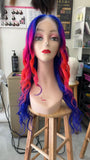 MEBARY mix of royal blue, hot pink, and bright red 200% Density Straight Lace Front Wig
