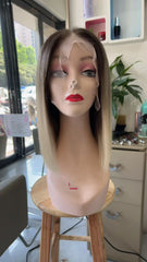 MEBARY Straight Dark Root Ombre Blonde Short Wig