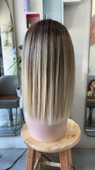 MEBARY Dark Root Ombre Blonde Human Hair Wig for White Women