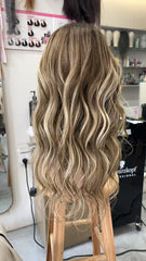 MEBARY Balayage Brown Blonde Wavy Human Hair Wig for White Women