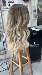 MEBARY Cool-toned blonde Balayage Human Hair Wig for White Women