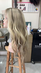 MEBARY Platinum Blonde Highlights Straight Human Hair Wig for White Women