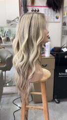 MEBARY Platinum Blonde Highlights Straight Human Hair Wig for White Women