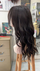 MEBARY Natural Looking Black Wavy Human Hair Wig for White Women