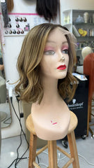 MEBARY Dark Ash Brown Wavy Human Hair Wig for White Women