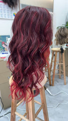 MEBARY Vibrant Burgundy Red Straight Human Hair Wig for White Women