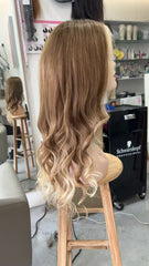 MEBARY Natural Look Blonde Ombre Human Hair Wig for White Women