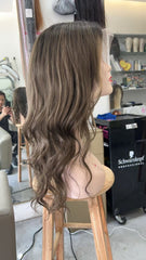 MEBARY Dark Brown with Ash Blonde Face-framing Highlights Wigs for White Women