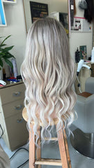 MEBARY Platinum Blonde Ombre Human Hair Lace Wig for Whie Women