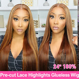 Ombre Highlights Ready Go Straight Glueless Wigs Human Hair