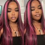 Purple Pink Highlight Mix Colored Human Hair Wig