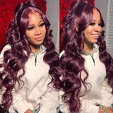 Dark Burgundy Wavy Human Hair Wigs 