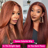 Reddish Brown #33 Yaki Kinky Straight Human Hair Wig for Women