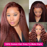 Reddish Brown #33 Yaki Kinky Straight Human Hair Wig for Women
