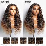 Brown Ombre Highlights Money Piece Water Wave Human Hair Wig