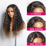 Brown Ombre Highlights Money Piece Water Wave Human Hair Wig