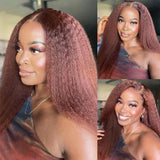 Reddish Brown #33 Yaki Kinky Straight Human Hair Wig for Women