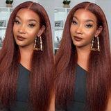 Reddish Brown #33 Yaki Kinky Straight Human Hair Wig for Women