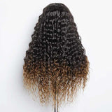 Brown Ombre Highlights Money Piece Water Wave Human Hair Wig