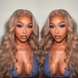 HD Lace Light Flaxen Brown Cozy Blonde Wavy Human Hair Wigs