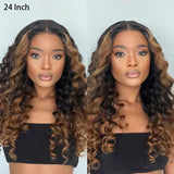 Brown Ombre Highlights Money Piece Water Wave Human Hair Wig