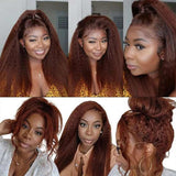 Reddish Brown #33 Yaki Kinky Straight Human Hair Wig for Women