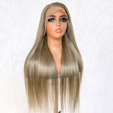 Brown Gray Wig  Bone Straight Human Hair HD Lace Frontal Wigs