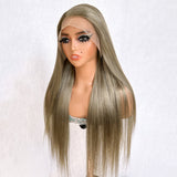 Brown Gray Wig  Bone Straight Human Hair HD Lace Frontal Wigs