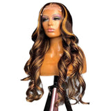 Honey Blonde Highlight Body Wave Transparent Lace Front Human Hair Wigs