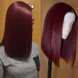 99J Winde Red Burgundy Bob Wig Bob 100% Human Hair Wigs Straight Hair