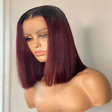 99J Winde Red Burgundy Bob Wig Bob 100% Human Hair Wigs Straight Hair