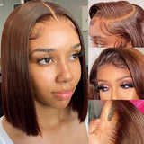 Chocolate Brown Straight Bob Wigs Glueless Lace Front Wigs 100% Human Hair