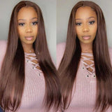 #4 Chocolate Brown Wig Straight Lace Front Wigs 100% Human Hair