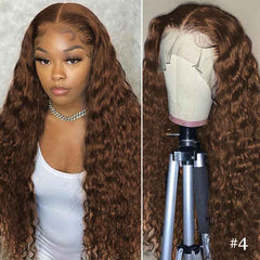 #4 Chocolate Brown Wig Deep Curly Lace Front Human Hair Wigs