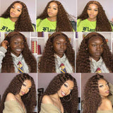 #4 Chocolate Brown Wig Deep Curly Lace Front Human Hair Wigs