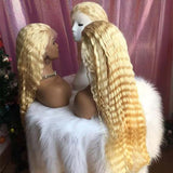613 Light Blonde Deep Curly Wave Wig Brazilian Human Hair Lace Wigs
