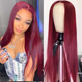 99J Burgundy Glueless Lace Wig  Wine Red Silky Straight Human Hair Wigs