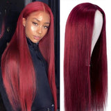 99J Wig Silky Straight Burgundy Transparent HD Lace Front Human Hair Wigs