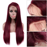 99J Wig Silky Straight Burgundy Transparent HD Lace Front Human Hair Wigs